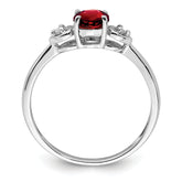 Sterling Silver Rhodium Plated Diamond and Garnet Ring